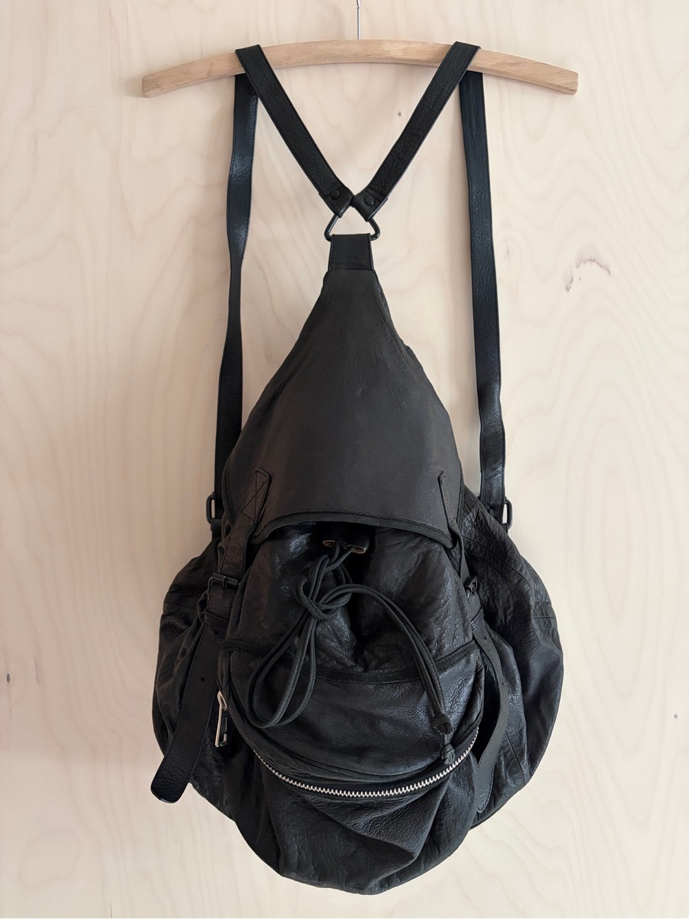 Alexander Wang Black Leather Drawstring Backpack